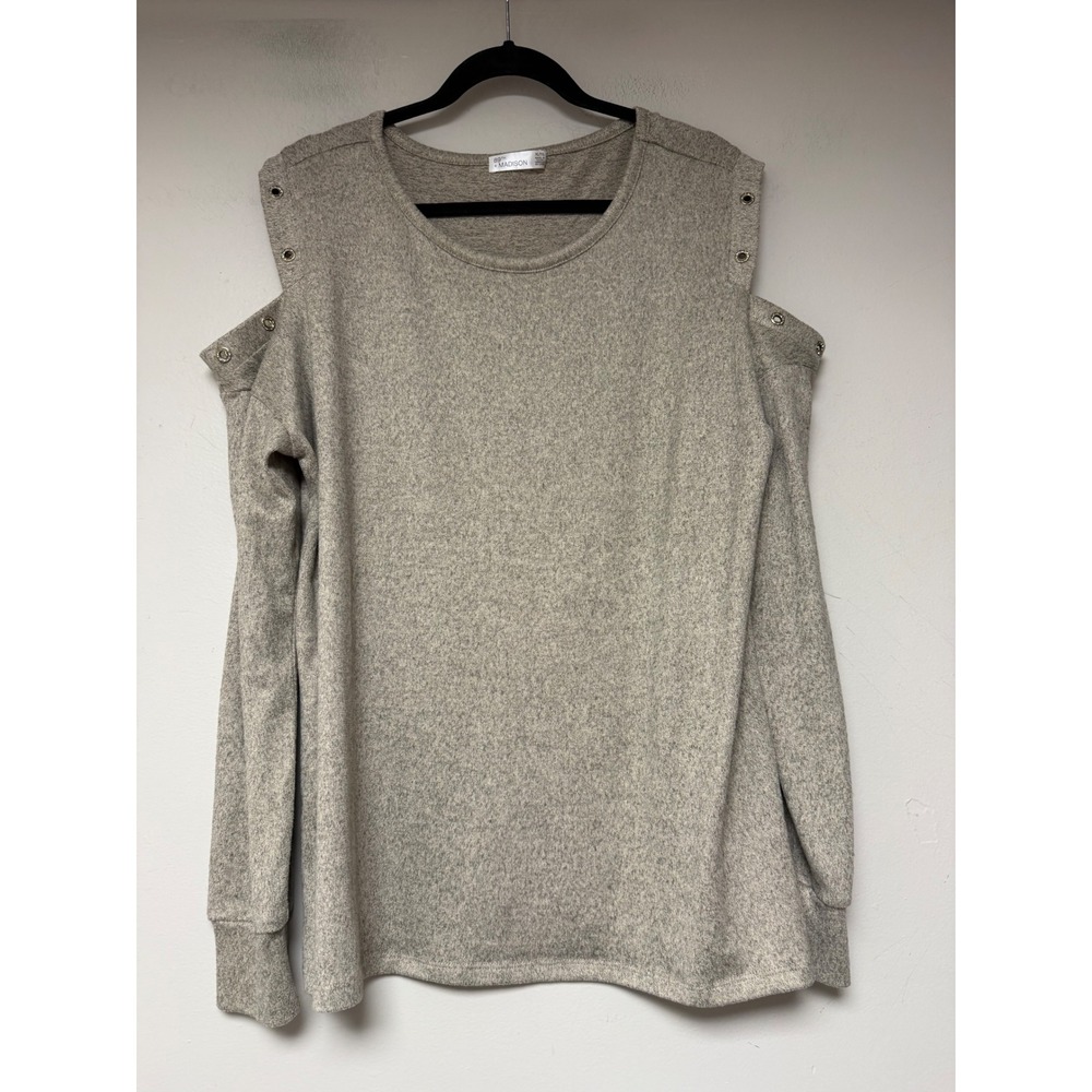 89th + Madison Knit Top Womens XL Grey Excellent Cold Shoulder Grommet 8879